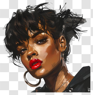 Robyn Rihanna Fenty - Woman With Red Lips Illustration Transparent PNG