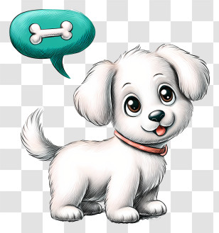 Playful Puppy - Cute White Dog With Bone Transparent PNG