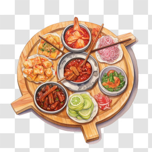 Korean Food - Spicy Hotpot Platter With Side Dishes Transparent PNG