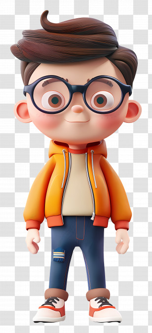 3d Cartoon Character - Cartoon Boy In Glasses And Orange Jacket Transparent PNG