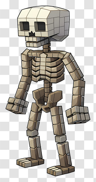 Minecraft - Block Skeleton Character In Pixel Art Transparent PNG