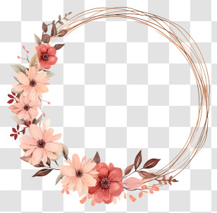 Flower Wreath - Floral Circular Wreath With Pastel Pink Flowers Transparent PNG