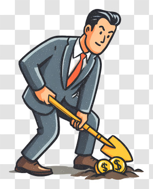Businessman Digging Dollar Coins - Businessman Digging For Money Transparent PNG
