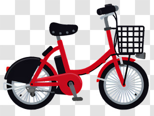 Bicycle - Red Bicycle With Basket Illustration Transparent PNG