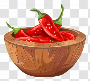 Sweet Chilli Sauce - Vibrant Red Chili Peppers In Wooden Bowl Transparent PNG