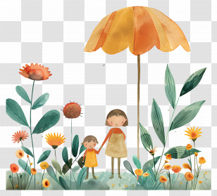 Summer - Mother And Child In Flower Garden Transparent PNG