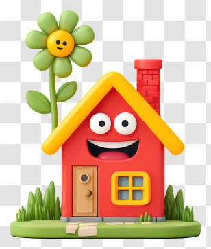 Cartoon House - Cute Smiling Cartoon House With Flower Transparent PNG