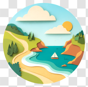 Sandy Beach - Coastal Scene With Sea And Boat Transparent PNG