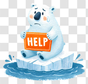 Sad Blue Polar Bear - Polar Bear 'Help' Climate Illustration Transparent PNG