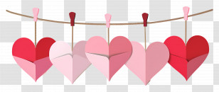 Hanging Heart Garland - Hanging Pink And Red Paper Hearts Transparent PNG