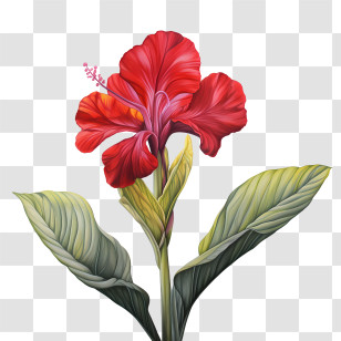 Canna Indica - Vibrant Red Hibiscus Flower Illustration Transparent PNG