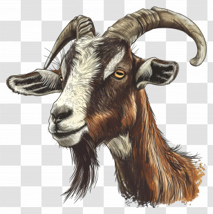 Goat - Goat Portrait Illustration In Detailed Style Transparent PNG