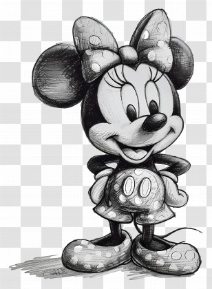 Minnie Mouse - Black And White Sketch Of A Cartoon Mouse Character Transparent PNG