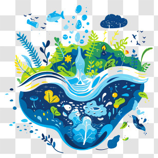 World Water Day - Water Ecosystem With Plants And Fish Transparent PNG
