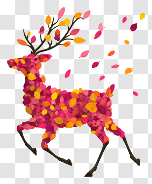 Petals Filling Reindeer - Colorful Leaf Deer Illustration Transparent PNG