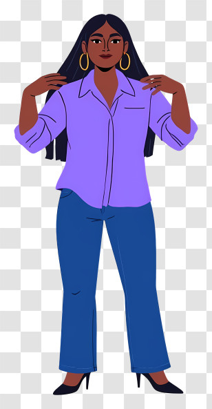 Woman Full Body - Woman In Purple Shirt And Jeans Transparent PNG