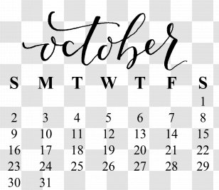 Calendar 0 October 1 - Number - September Transparent PNG