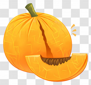 Melon - Bright Orange Pumpkin Cartoon With Slice Transparent PNG