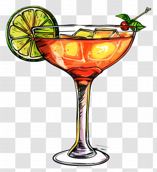Margarita Cocktail - Orange Cocktail With Lime And Cherry Illustration Transparent PNG