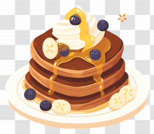 Chocolate Pancakes - Stack Of Pancakes With Berries, Bananas, Whipped Cream, And Syrup Transparent PNG