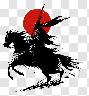 Ashura - Samurai On Horse With Red Sun Transparent PNG