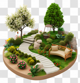 Landscape Garden - Beautiful Garden With Path And Bench Transparent PNG