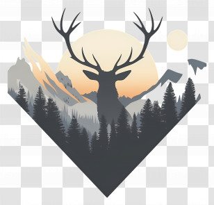 Deer Silhouette - Deer Silhouette With Mountain Background Transparent PNG