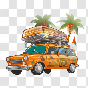 Summer Vacation
 - Tropical Decorated Car With Roof Luggage Transparent PNG