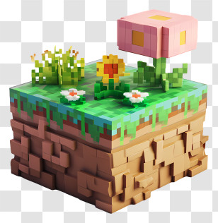 Minecraft - Pixelated Block With Flower Transparent PNG