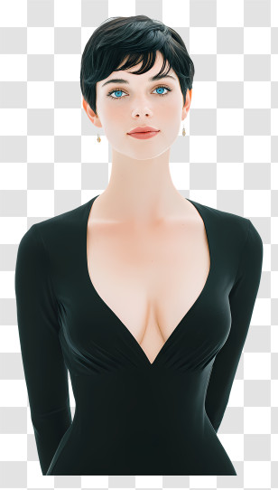 Slender Beautiful Woman - Elegant Short-Haired Woman Portrait Transparent PNG