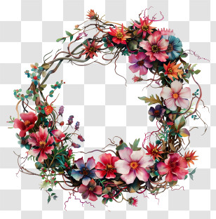 Flower Wreath - Vibrant Floral Wreath Decoration Illustration Transparent PNG
