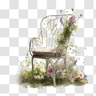 Garden Chair - Vintage Floral Chair In Garden Transparent PNG