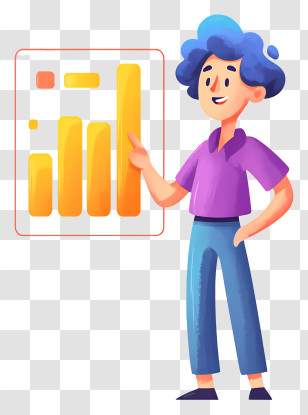 Business Analytics - Young Presenter Pointing At Bar Chart Transparent PNG