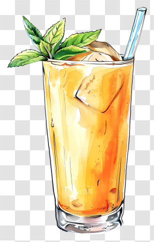 Chaas Drink - Refreshing Iced Tea Glass With Mint Transparent PNG