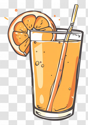Orange Juice - Orange Juice With Slice And Straw Transparent PNG