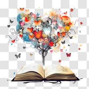Dear Diary Day - Open Book With Butterflies And Hearts Transparent PNG