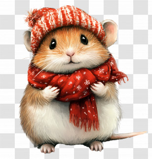 Christmas Hamster - Cute Hamster In Red Winter Hat And Scarf Transparent PNG