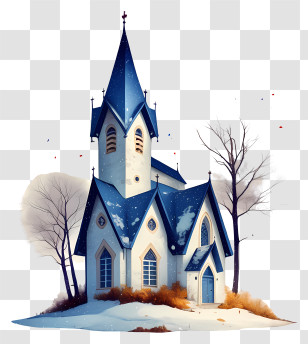 Snowy Church - Blue Snowy Church Illustration Transparent PNG