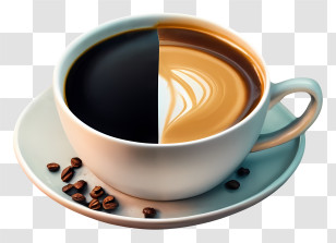 Coffee Cup - Half Black And White Coffee Cup With Beans Transparent PNG