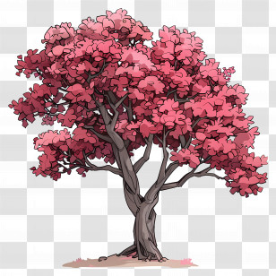 Tree Clipart - Pink Blooming Tree Illustration Transparent PNG