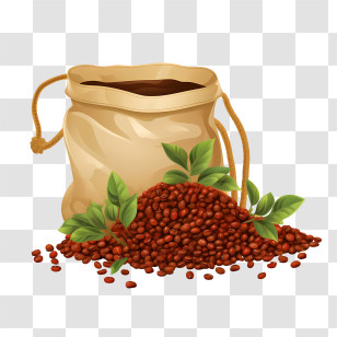 Coffee Beans Bag - Bag Of Coffee Beans With Leaves Transparent PNG