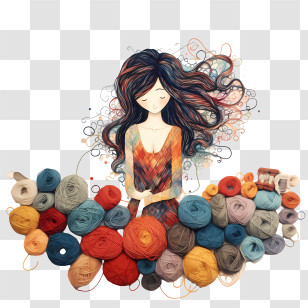 I Love Yarn Day - Woman With Colorful Yarn Balls Transparent PNG