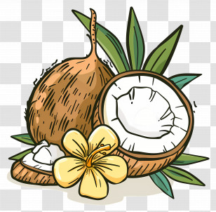 Coconut Oil - Coconut With Flower Drawing Transparent PNG