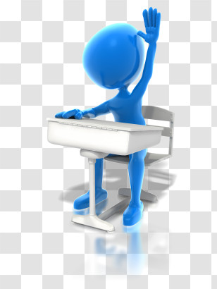 Stick Figure - Blue Figurine Raising Hand At Desk For Classroom Scene Transparent PNG