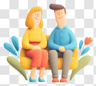 Couple Sitting Together - Cartoon Couple Sitting On A Sofa Transparent PNG