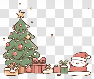 Christmas Corner - Adorable Christmas Tree With Santa And Gifts Artwork Transparent PNG