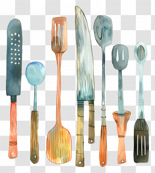 Utensils - Watercolor Style Kitchen Utensils Design Transparent PNG