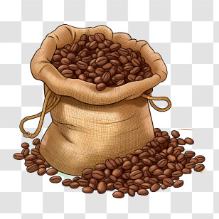 Coffee Beans Bag - Illustrated Coffee Beans In An Open Sack Transparent PNG