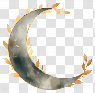 Crescent Moon - Golden Crescent Moon With Leaf Accents Transparent PNG