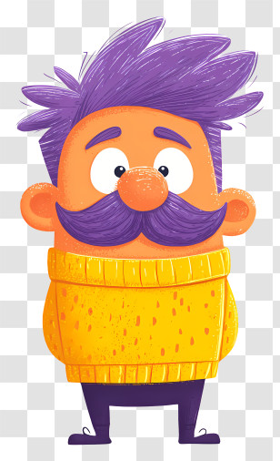 Cartoon Man - Purple Haired Man With Mustache Transparent PNG